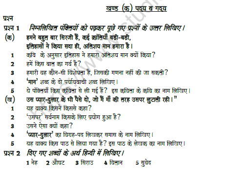 cbse class 8 hindi question paper set y solved